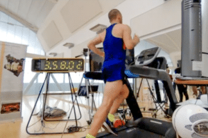 Live – Kyle nears the four-hour mark as his world record attempt to run the most miles on a treadmill in 24 hours is streamed live on Twitch.
