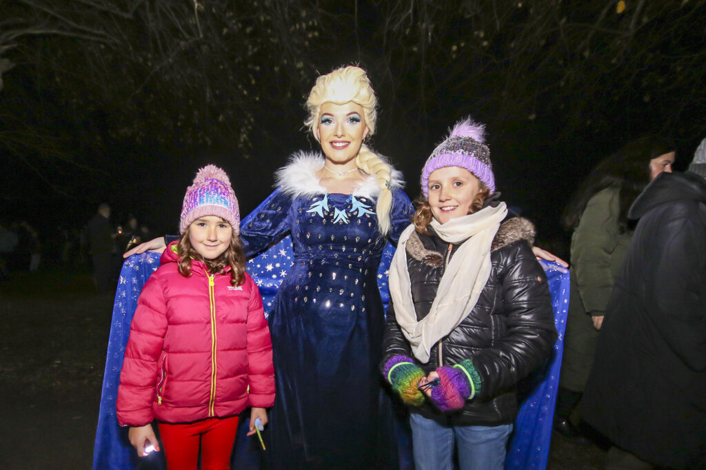 Hollie (7) and Chloe (10) from Nairn with Queen Elsa